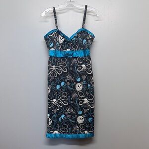Too Fast Skeleton Sea Creature Print Mermaid Skull Alt Spooky Midi Dress